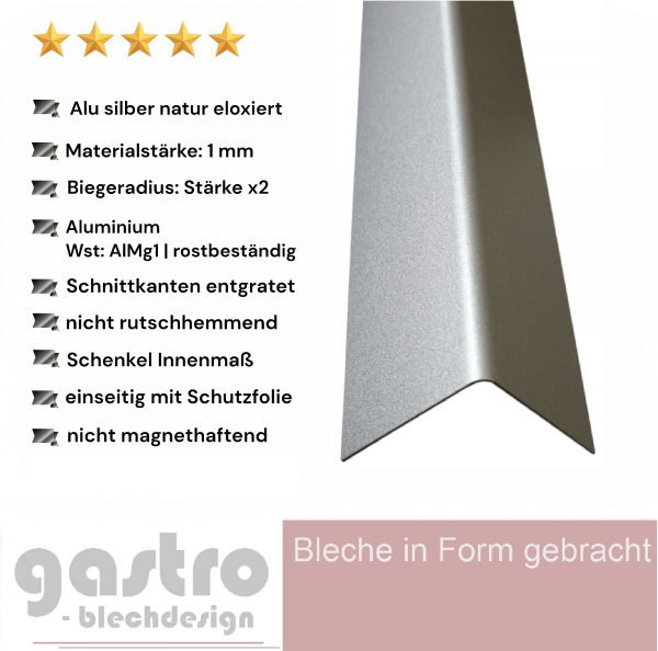 Wandschutz Kantenschutz, silber natur eloxiert, 1,0mm